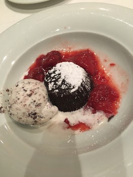 Lava cake with no lava.  That is strawberry sauce though.  The ice cream wa