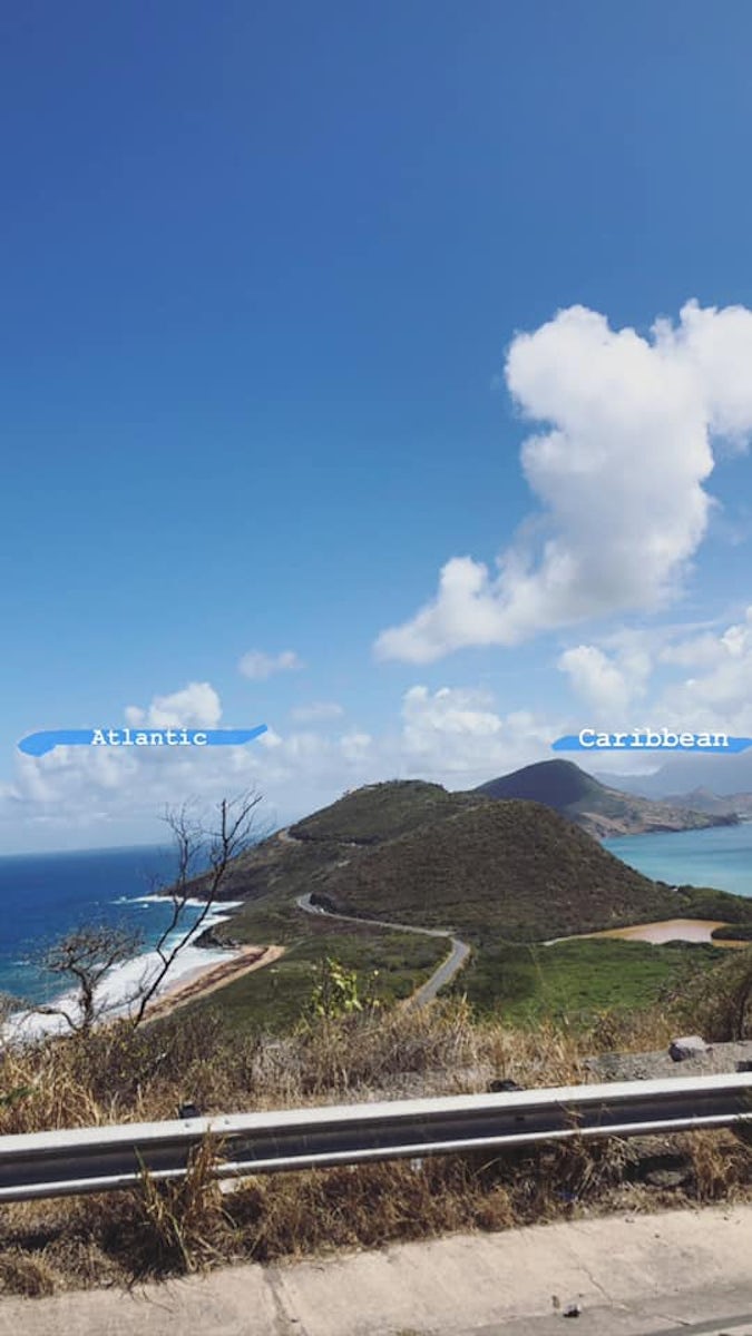 Two oceans in one picture on St. Kitts.