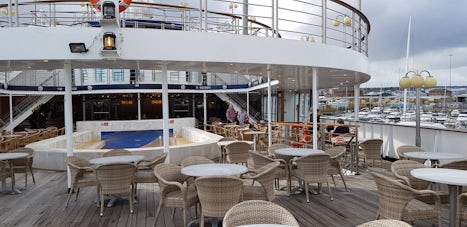 Deck with swimming pool. Accessed from the restaurant