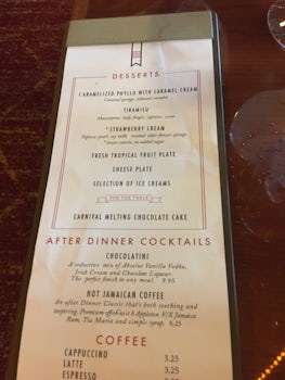 menu from dining room for desert 