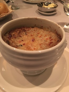 At Crown Grill -- Black & Blue French onion soup - my favorite!
