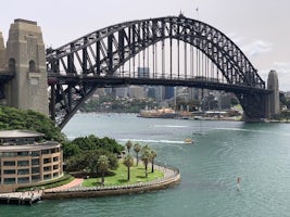 Sydney Harbor Bridge as seen from stern of ship