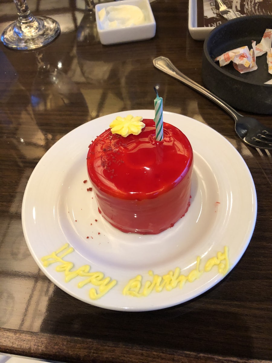 waiters gave everyone that had a birthday in March a small cake and sang to