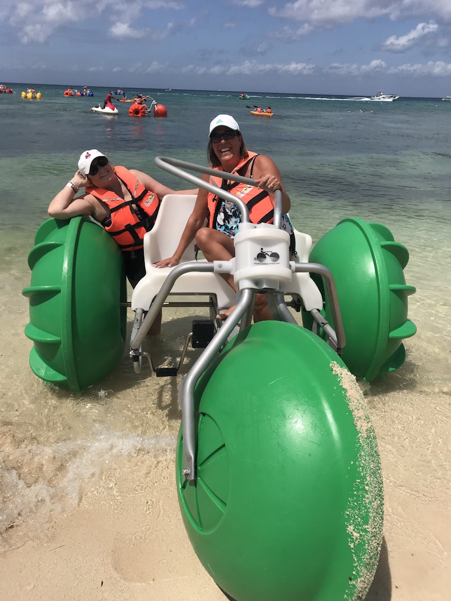 Gettin ready to ride the water bicycle at Playa Mia in Cozumel
