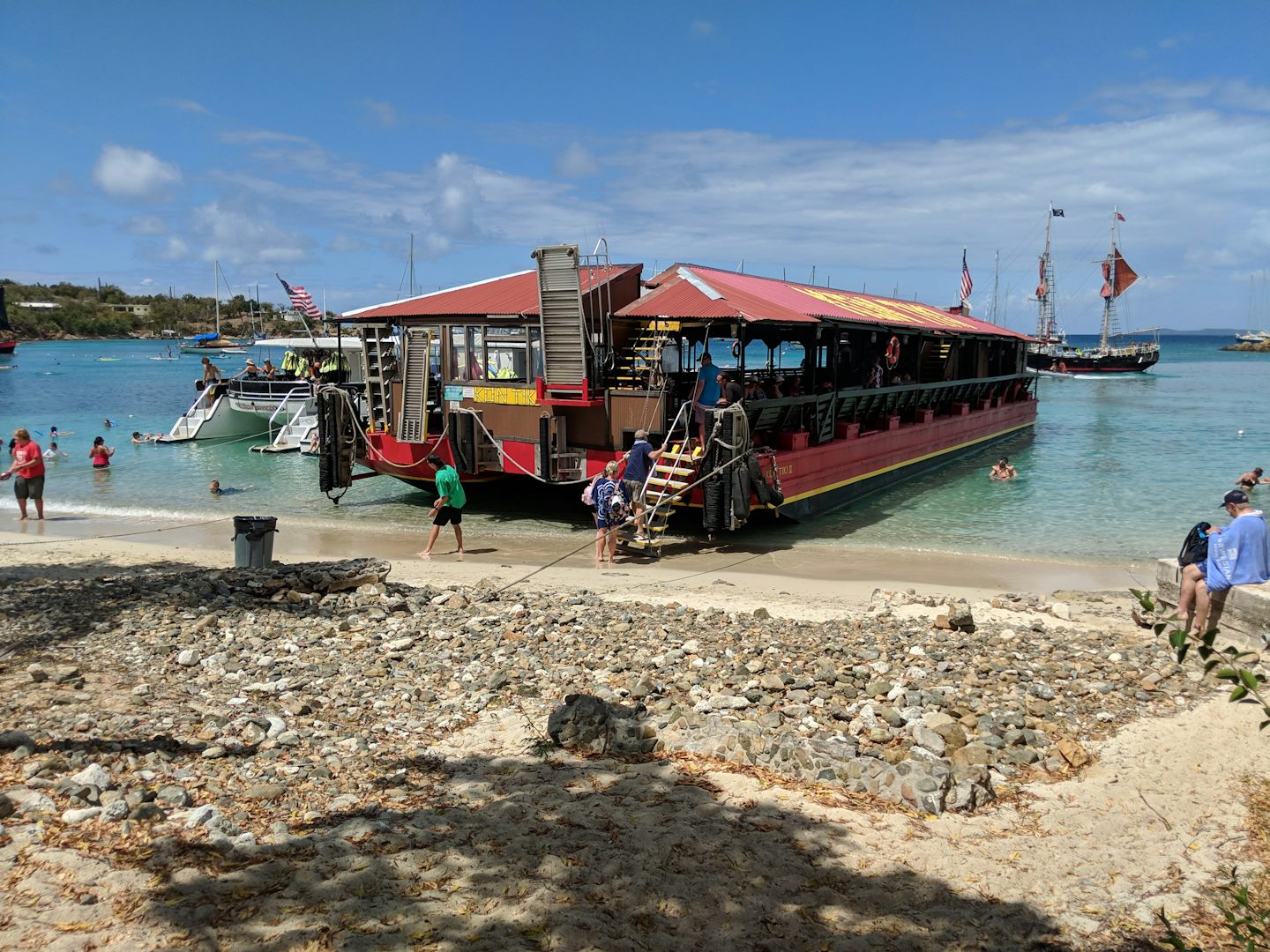 Kon Tiki boat at public beach in St. Thomas