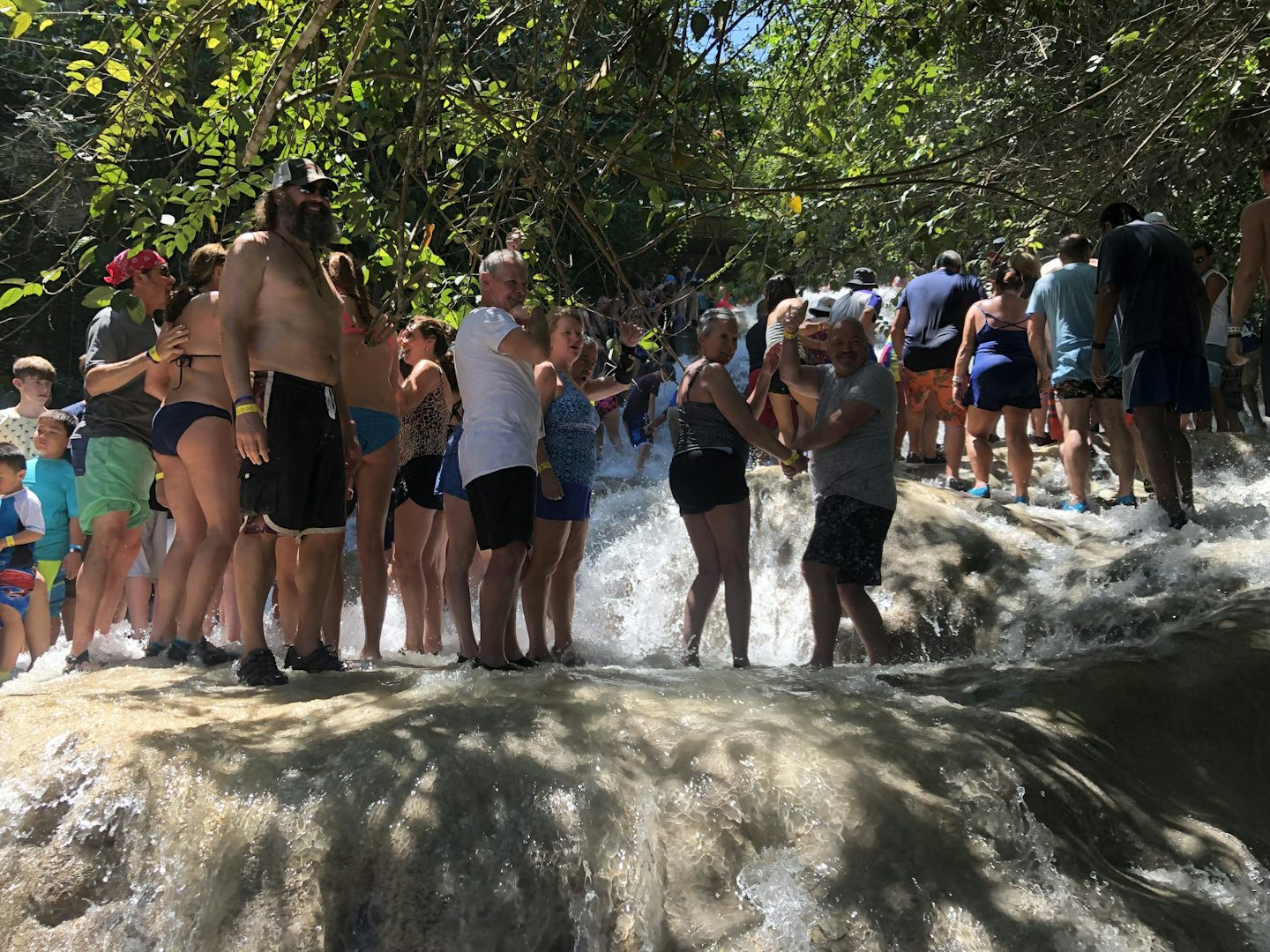 Making our way up the Dunn's River Falls on a busy day. BEAUTIFUL and F