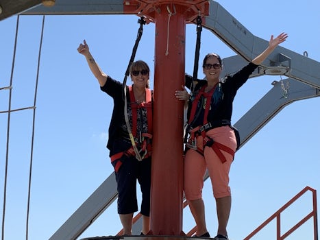 My friend and I tackling the rope course!