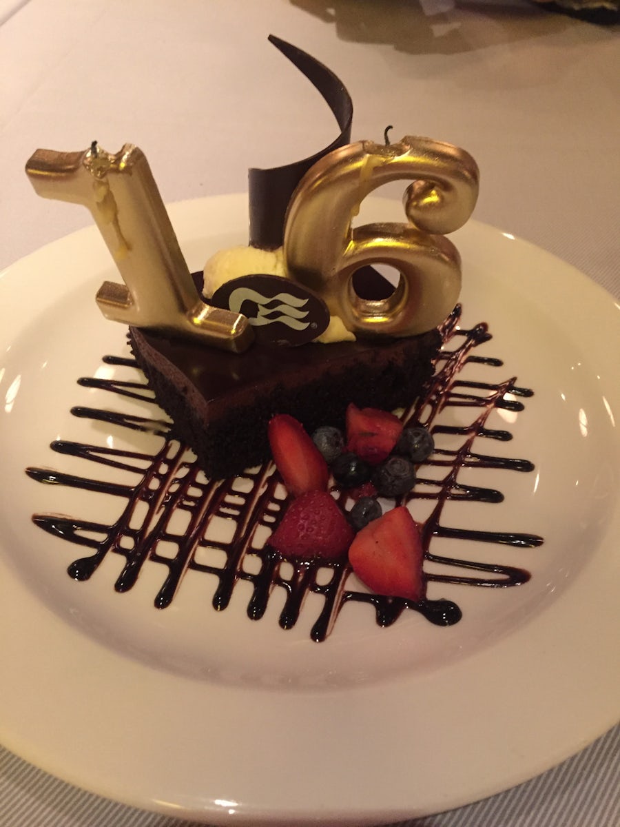Special birthday dessert in the Crown Grill