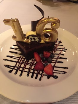 Special birthday dessert in the Crown Grill