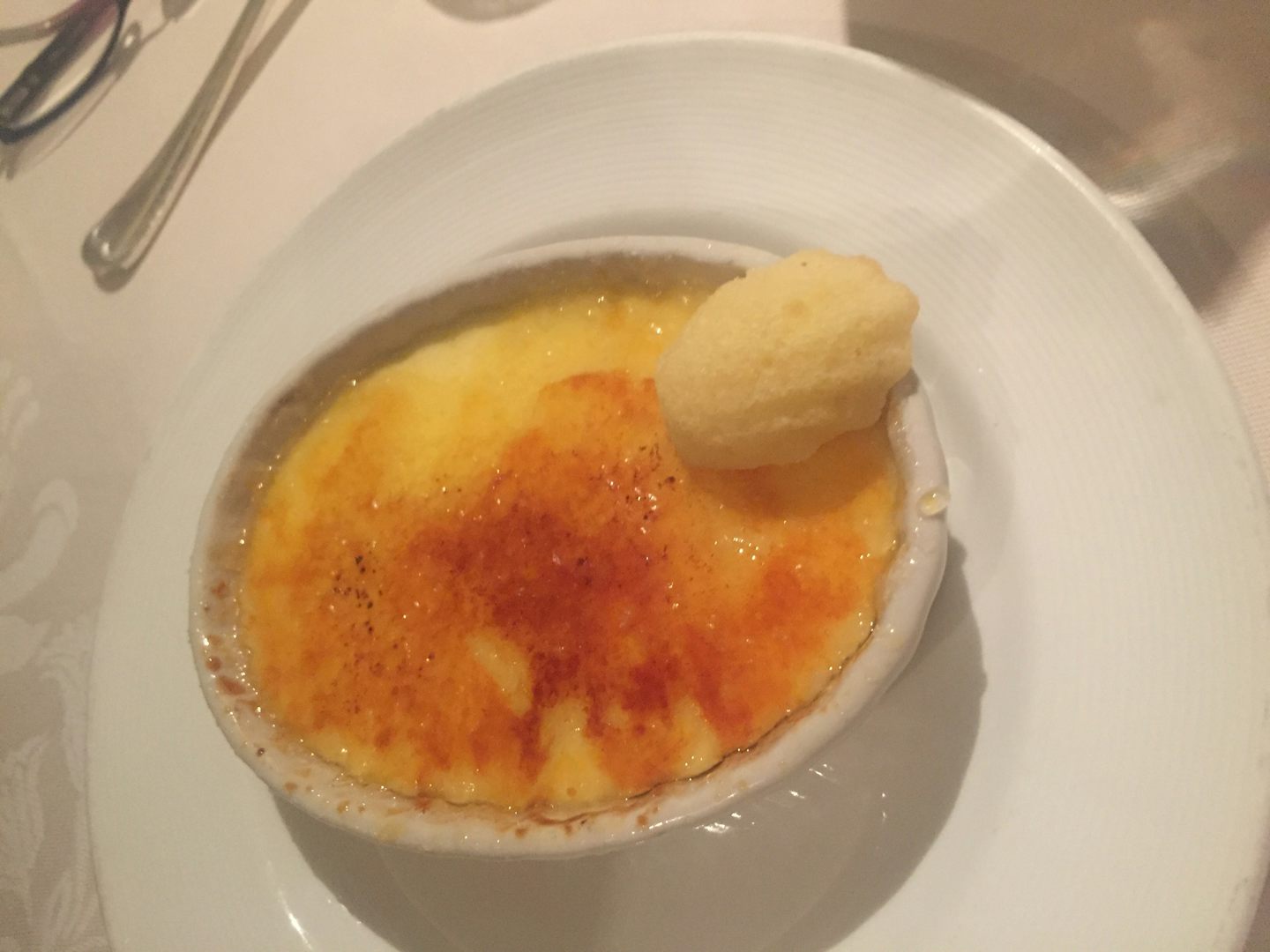 Crème brulee in the Coral dinning room