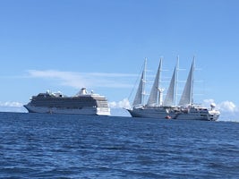 Marina anchored at Bora Bora with Wind Spirit aft