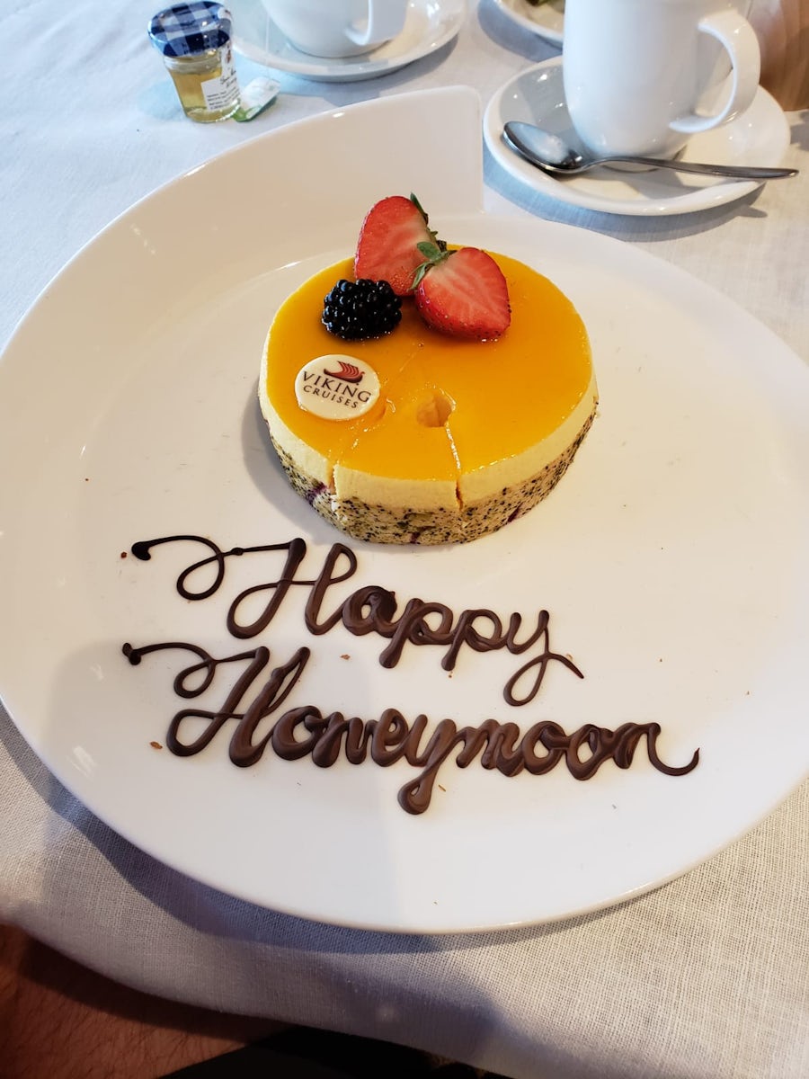A lovely honeymoon celebration at dinner on the ship! 