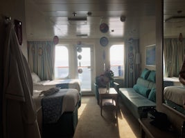 Our cabin decorated with some bon voyage gifts. It was a beautiful view opening the door. 