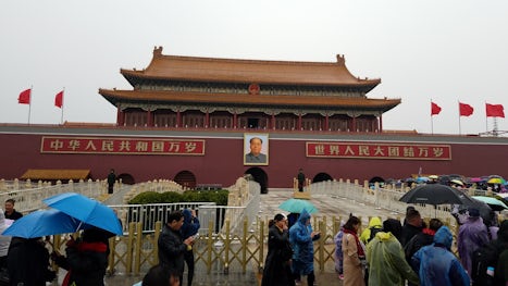 The entrance to the Forbidden City from Tiananmen Square on a rainy day..