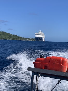 Looking back at Sea Princess from glass bottom boat excursion in Tahiti.