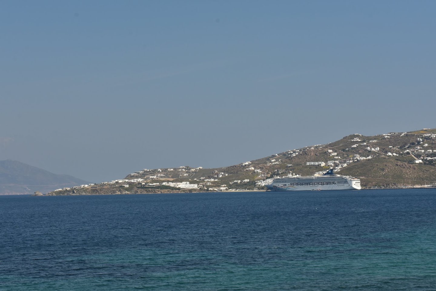 The ship docked in Mykonos