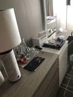 Dresser and dressing table tops in cabin 11274 of the Celebrity Edge.