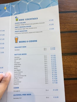 Drinks menu and prices 