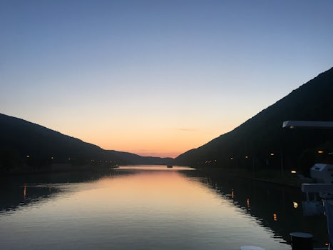 Evening sailing at sunset into Passau
