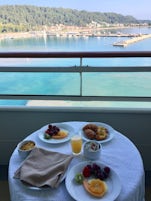 Breakfast on our balcony coming in to Katakolon.