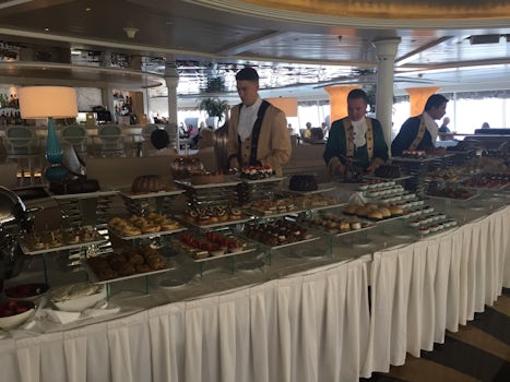 Setting up the Mozart Tea buffet in the Palm Court.