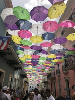 The street of umbrellas in Puerto Rico, San Juan.