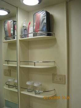 Storage shelves in bathroom