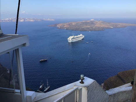 The Emerald Princess waiting for us , Santorini from the chairlift.

