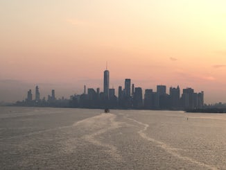 Pulling into New York as the sun rises.