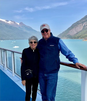 On the promenade deck going up the fiord to Dawes Glacier.