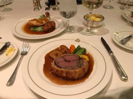 Surf and turf (Beef Wellington and lobster tail)