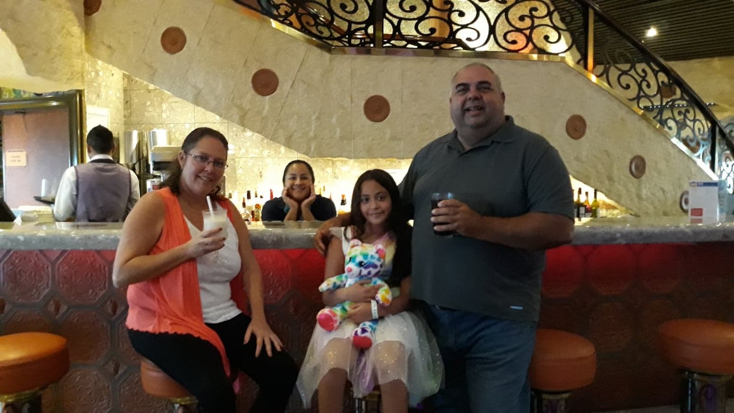 My family and I enjoying a cool drink.