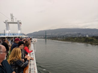 About to pass under Lion's Gate bridge in Vancouver