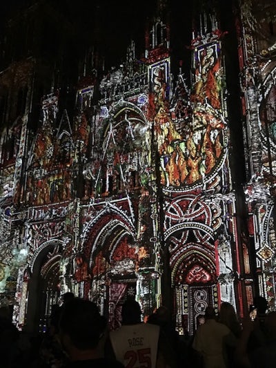 Light and sound show at the Rouen cathedral, held every evening for several