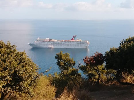 Carnival Imagination seen from a lookout point on Catalina Island. 