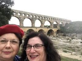 We pose in front of the ancient Roman aqueduct