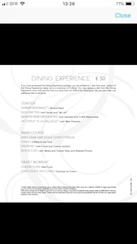Speciality dining Trio menu Ocean Cay