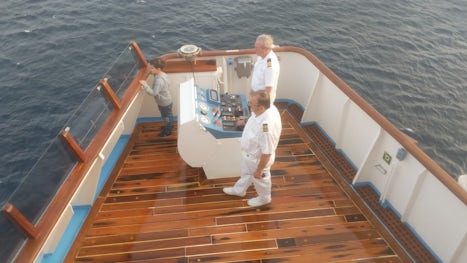 Master Captain using the side station for guiding us into port. I think thi