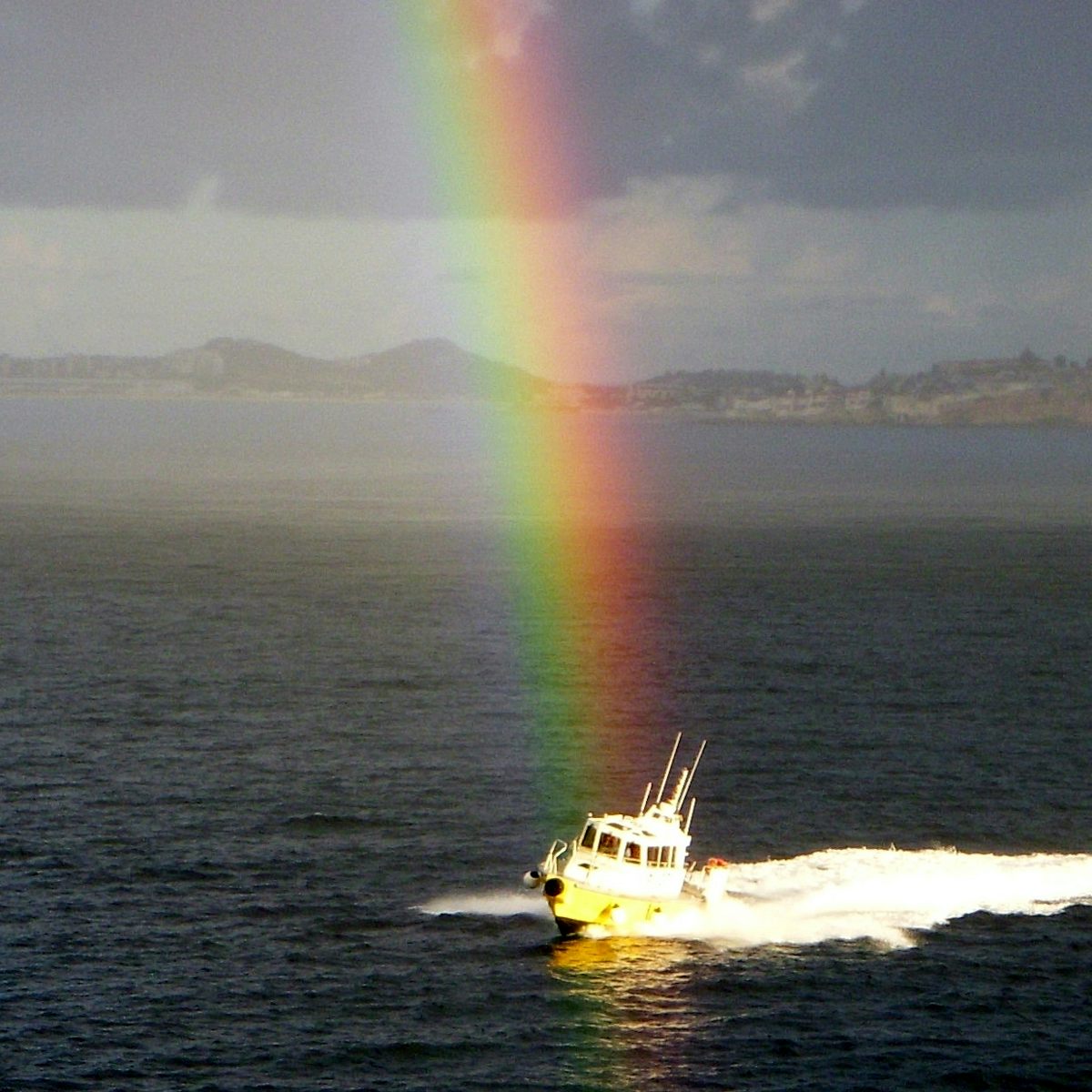rainbow over the pilot boat - as we entered St. Martin