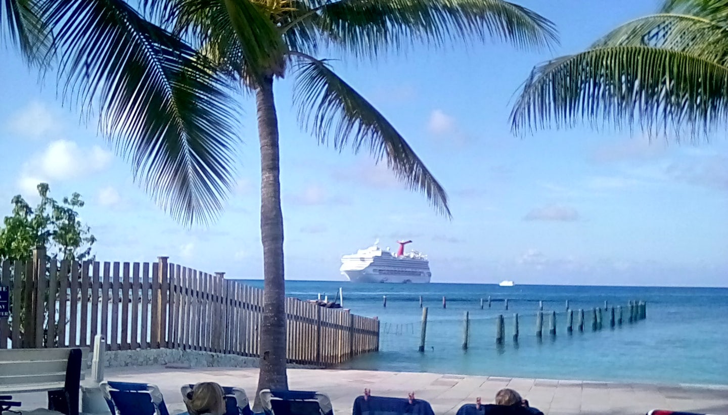 Beautiful view of ship from my chaise lounge relaxing on Princess Cay☺