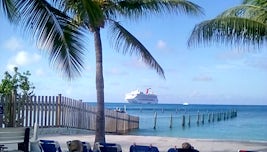 Beautiful view of ship from my chaise lounge relaxing on Princess Cay☺