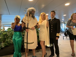 Captain Erwan LeRouzic with King Neptune and his entourage at the Equator c
