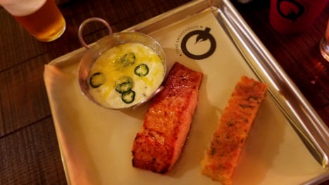 Grilled Salmon with Jalepeno Cheese Grits Q Texas Smokehouse