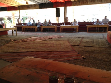 Seating at Wadi Rum lunch. Crawling with cats