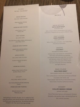 Just an example of the menu in Chefs Table with wine matching. Fantastic !