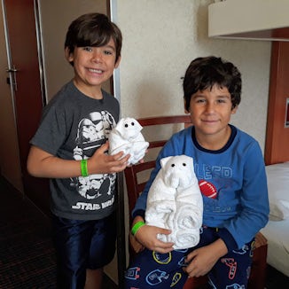 kid had a good time. room stewards made a lot of towel animals