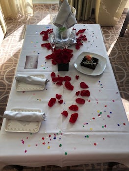 Decorations to celebrate our special day set up by our butler.