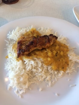 Daal with rice and tomatillo chicken (Indian and Cuban cuisine) Garden Cafe