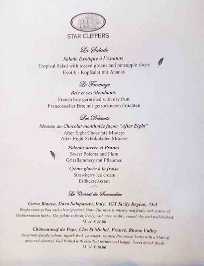 Menu page for captain's dinner