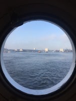 Our porthole view when arriving in Amsterdam